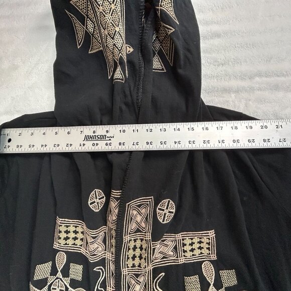 Biya Johnny Was Womens Black Tan Embroidered Hooded Kimono Cardigan Medium Boho - Picture 5 of 10